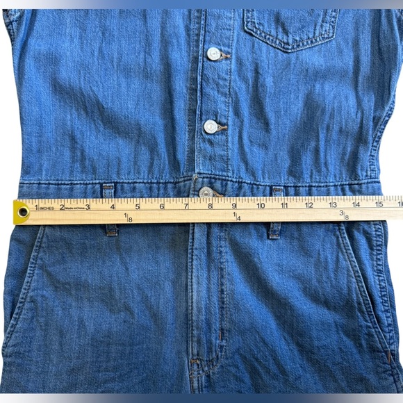 Levi's Blue Denim 100% Cotton Women's Button Up Romper Pockets Cinched Waist XS - Picture 9 of 15
